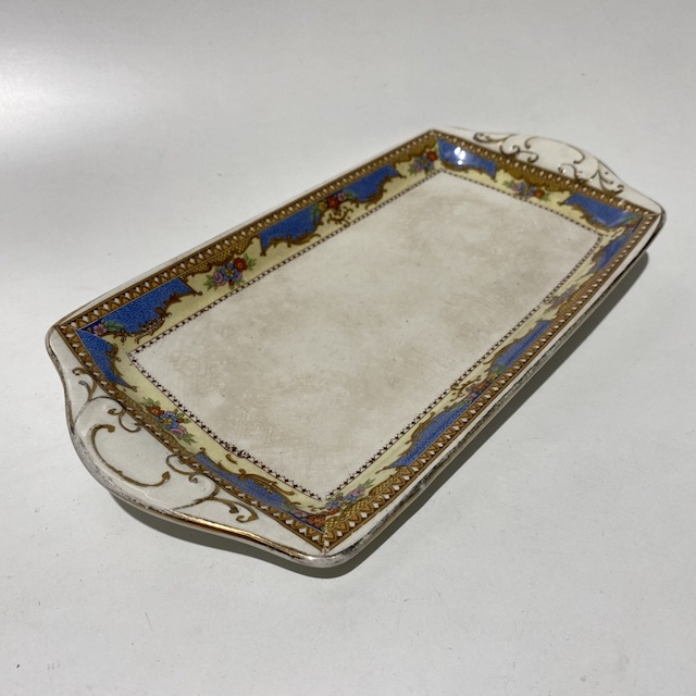 PLATTER, Vintage Serving Plate - Rectangular Blue Brown Regency (Small)